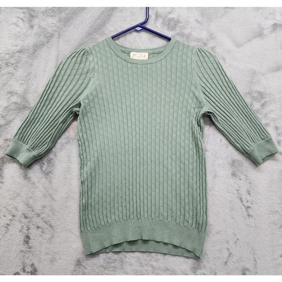 Marled Sweaters - Marled Sweater Womens XS Green Crew Neck Half Sleeves Pullover Stretch Knit